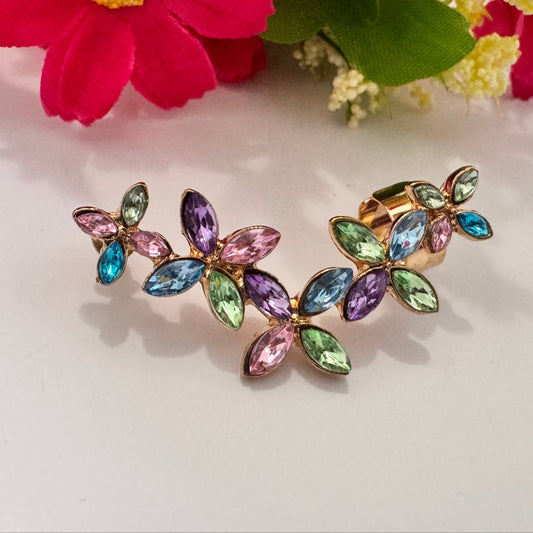 Embrace the beauty of nature with this stunning multicolor floral ear cuff, a breathtaking blend of elegance and vibrancy.